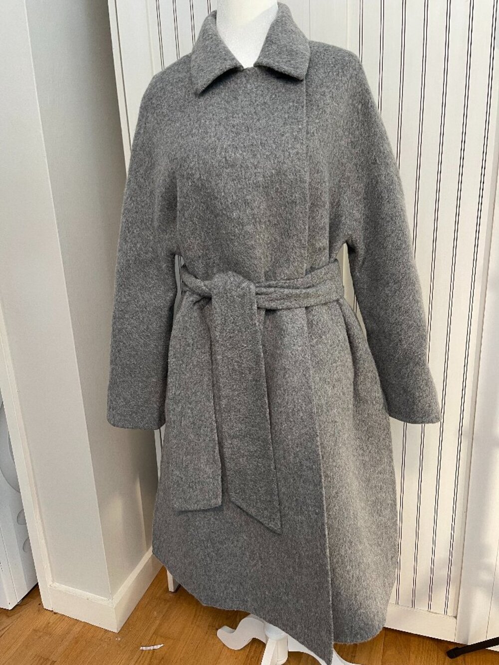 JIGOTT 50% Baby Alpaca ,50% Wool Belted Coat Gray